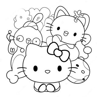 Söt Hello Kitty med Vänner Färgläggningssida | Hello Kitty och Vänner målarbild