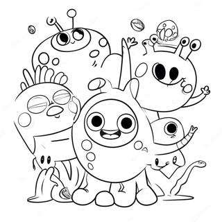 Henry Hugglemonster med vänner färgläggningssida | Henry Hugglemonster målarbild