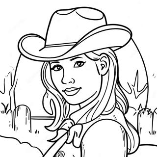 Landsbygdstjej med cowboyhatt målarbild | Landsbygdstjej målarbild