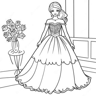 Stilig Barbie i Klänning Målarbild | Mode Barbie målarbild