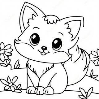 Söt anime räv med blommor målarbok | Anime Räv målarbild