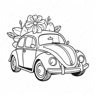 Söt VW Bubbla med Blommor Färgläggningssida | VW Bubbla målarbild