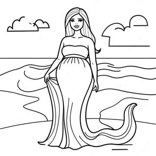 Gravid Barbie på stranden färgläggningssida | Gravid Barbie målarbild
