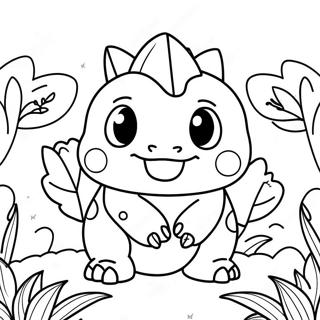 Söt Ivysaur i en trädgård färgläggningssida | Ivysaur målarbild