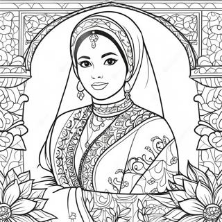 Muslimsk Flicka i Traditionell Klädsel Färgläggningssida | Muslimsk Flicka målarbild