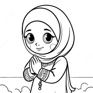 Muslimsk Flicka Ber Färgläggningssida | Muslimsk Flicka målarbild