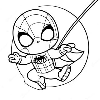 Chibi Spider-Man svängande färgläggningssida | Chibi Marvel målarbild