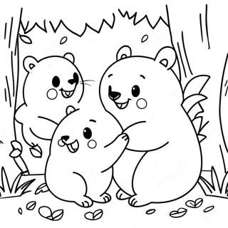 Lekfulla Wombater i Skogen Färgläggningssida | Arbeta Ut Wombater målarbild