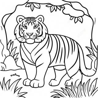 Majestätisk Vit Tiger i Djungeln Målarbok | Vit Tiger målarbild