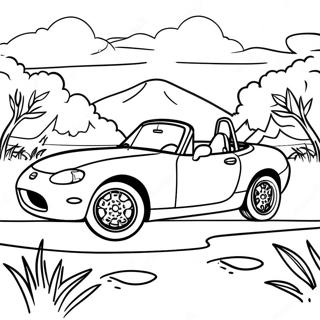 Mazda Miata i ett Vackert Landskap Målarbok | Miata målarbild