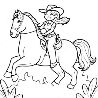 Cowgirl som rider på en häst färgläggningssida | Kvinnlig cowboy målarbild