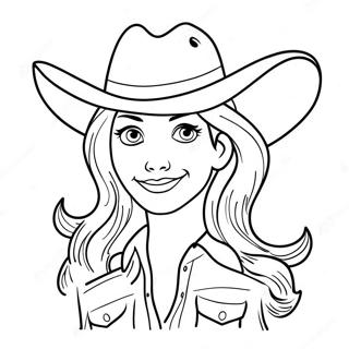 Söt cowgirl med hatt färgläggningssida | Kvinnlig cowboy målarbild