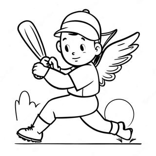 Ängel Baseballspelare Svingande Klubb Målarbild | Änglar Baseball målarbild