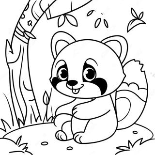 Söt röd panda som leker med bambu färgläggningssida | Röd panda målarbild