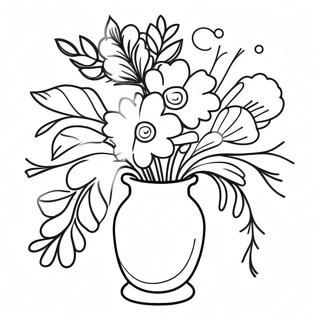 Färgglad bukett i en vas färgläggningssida | Blommor i en vas målarbild