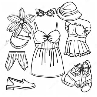 Färgglada sommaroutfits färgläggningssida | Kläder målarbild
