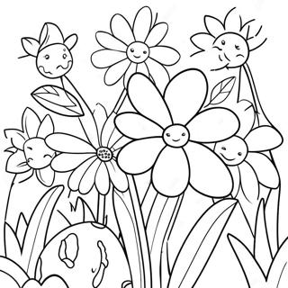 Färgglad Blomsterträdgård Färgläggningssida | Trädgårdsarbete målarbild