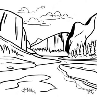 Storslagen Yosemite-dal färgläggningssida | Yosemite målarbild