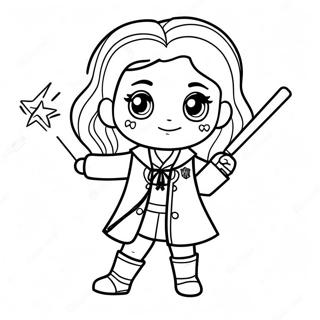 Chibi Hermione Granger med Trollstav Målarbild | Harry Potter Chibi målarbild