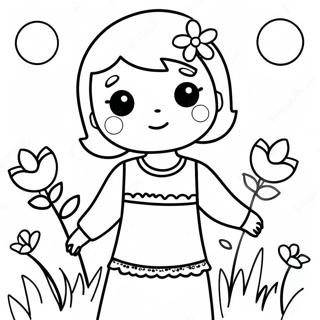 Söt Flicka med Blommor Målarbild | Vacker Flicka målarbild