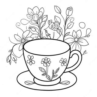 Fantasifull Te kopp med Blommor Färgläggningssida | Tekopp målarbild