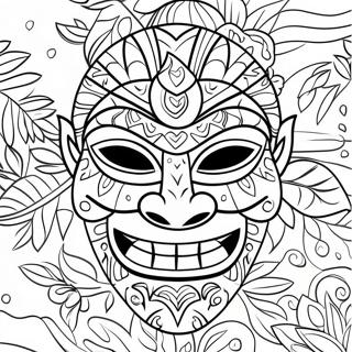 Tropisk Tiki Mask Färgläggningssida | Tiki målarbild