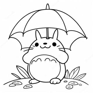 Söt Totoro med Paraply Målarbok | Totoro målarbild
