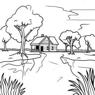 Charmig Mississippi Delta landskapsfärgläggningssida | Mississippi målarbild