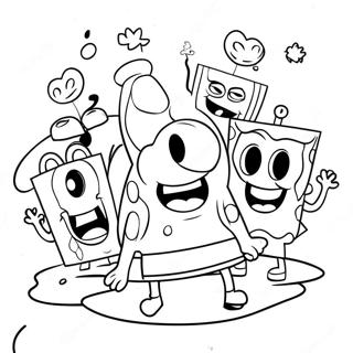 SpongeBob med Färgglada Vänner Färgläggningssida | Hög SpongeBob målarbild