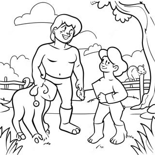 Kain och Abel med Gårdsdjur Målarbild | Kain och Abel målarbild