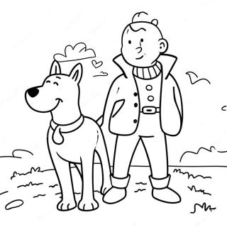 Äventyrlig Tintin och Snöboll Målarbild | Tintin målarbild