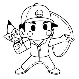 Ash Ketchum Fångar Pikachu Målarbild | Ash Ketchum målarbild