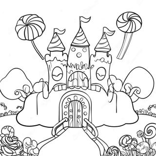 Färgglad Candyland Slott Färgläggningssida | Godisland målarbild