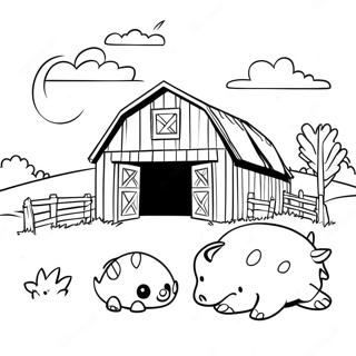 Mysig Lantgård med Djur Målarbild | Barn målarbild