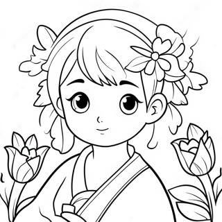 Söt Kanae med Blommor Målarbild | Kanae målarbild