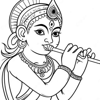Krishna som Spelar Flöjt Målarbild | Krishna målarbild