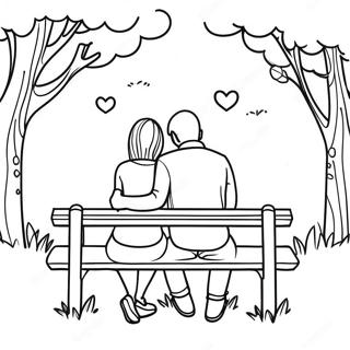 Sött Romantiskt Par som Sitter på en Bänk Målarbild | Romantiskt Par målarbild