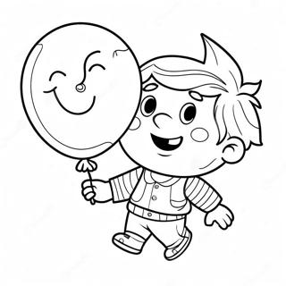 Glad son med en ballong färgläggningssida | Son målarbild