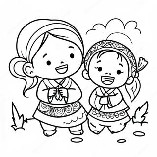 Hmong Barn Lekande Färgläggningssida | Hmong målarbild