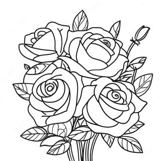 Elegant Rosbukett Färgläggningssida | Rosor Kontur målarbild