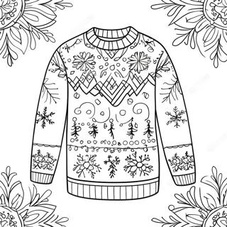 Festlig ful jultröja med snöflingor färgläggningssida | Ful jultröja målarbild