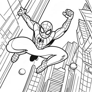 Spider-Man svänger genom staden färgläggningssida | Spektakulära Spindelmannen målarbild