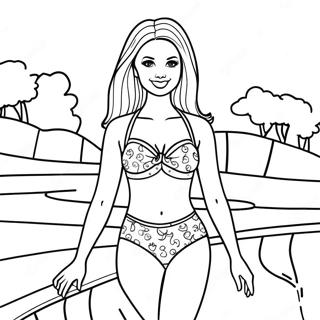 Barbie i en färgglad baddräkt färgläggningssida | Barbie Strand målarbild