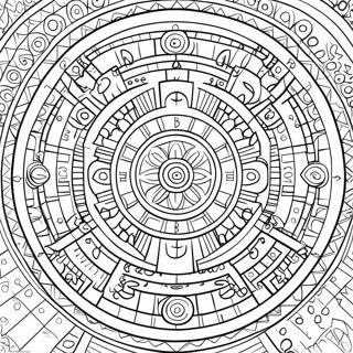 Aztekisk Kalender Detaljerad Målarbild | Aztekisk kalender målarbild