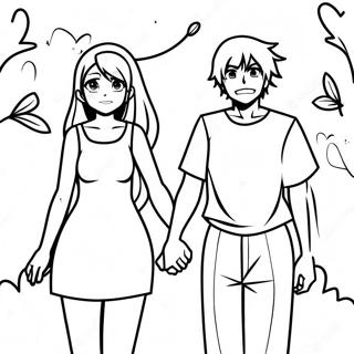 Animepar som håller händerna färgläggningssida | Anime Par målarbild