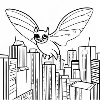 Mothman Flyger Över Staden Färgläggningssida | Mothman målarbild