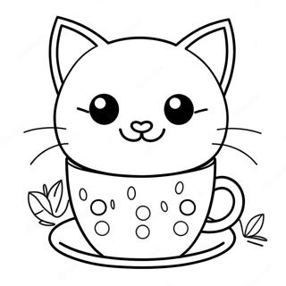 Söt katt i kopp färgläggningssida | Katt i kopp målarbild