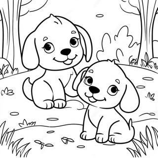 Lekfulla Valpar i en Park Färgläggningssida | Hundfamilj målarbild