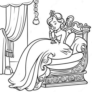 Elegant prinsessa som sover på en ärta färgläggningssida | Prinsessan och ärten målarbild