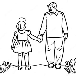 Pappa och dotter som håller händerna färgläggningssida | Pappa och Dotter målarbild